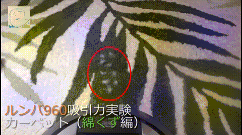 カーペット(ラグ)上での吸引力実験-綿くず編-