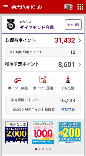 見てください。この楽天ポイントの貯まり方